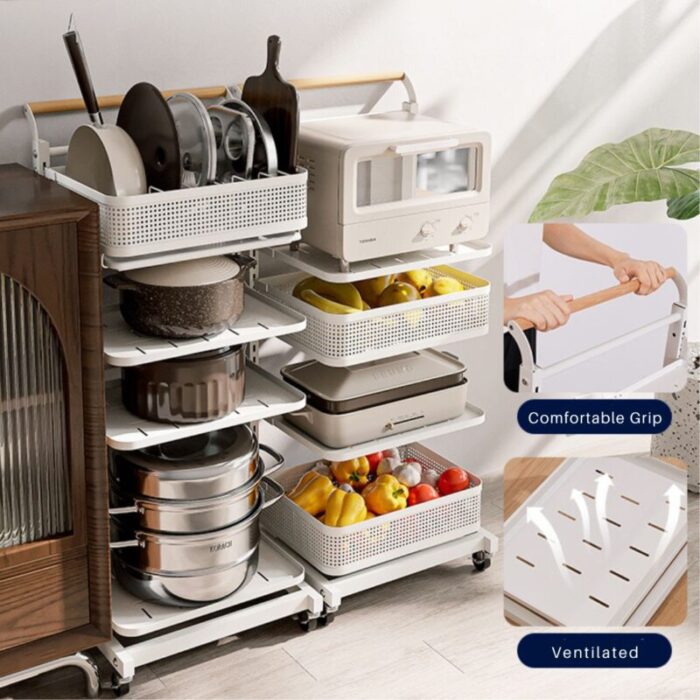 HomeTechFloorStandingLargePotRack4TiersgKitchenStorageOrganiserAppliancesRackWhite 4