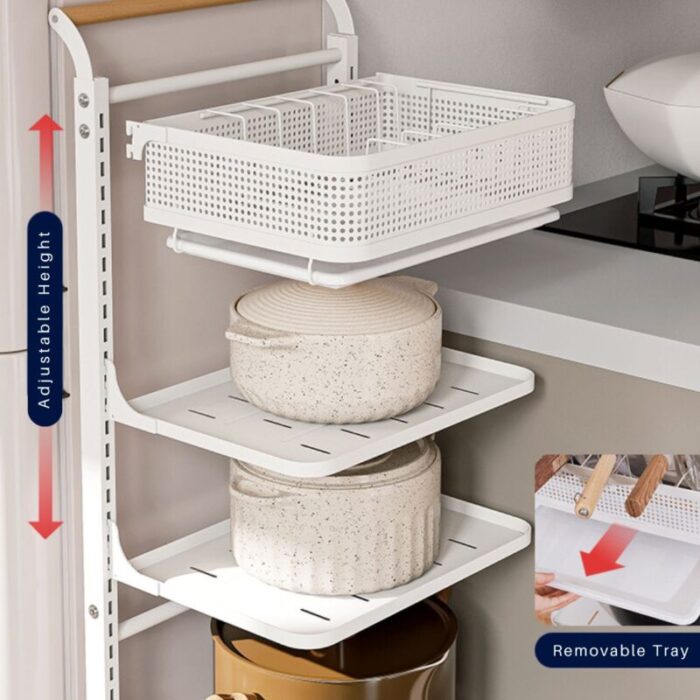 HomeTechFloorStandingLargePotRack4TiersgKitchenStorageOrganiserAppliancesRackWhite 5