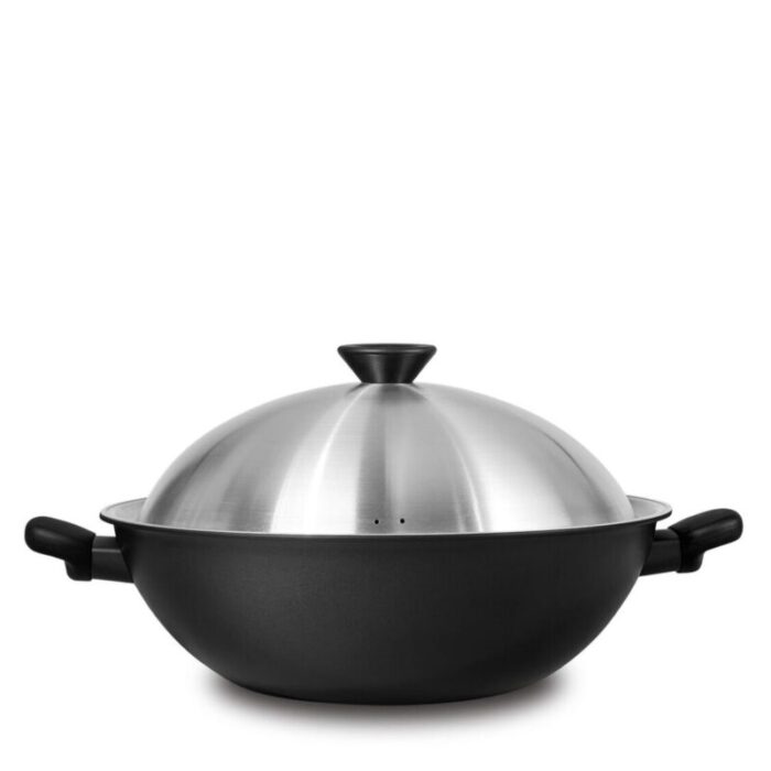 meyer midnight nonstick 36cm hard anodized chinese wok with lid induction 82009 240925090854